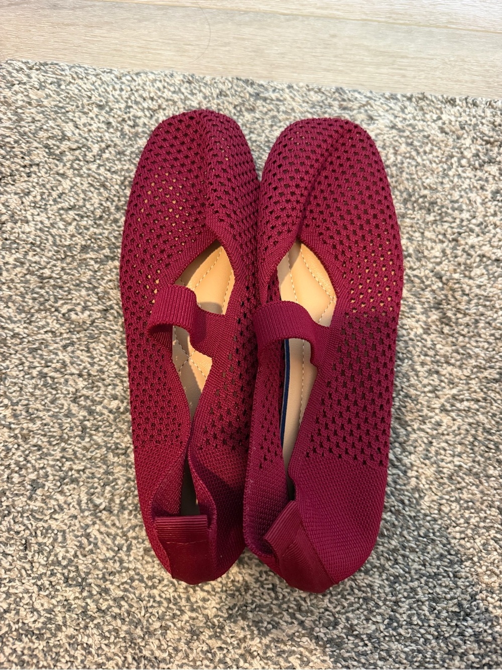 Women's Burgundy Knit Mary Jane Flats